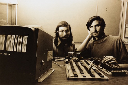 Steve Jobs and Steve Wozniak with an Apple I, 1976