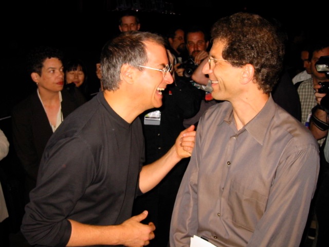 Steve Jobs has a laugh with Jon Rubinstein, 18 Jul 2001