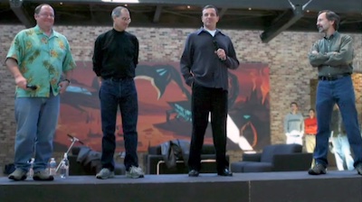 24 Jan 2006 - John Lasseter, Steve Jobs, Bob Iger and Ed Catmull announcing the Pixar-Disney merger at the Pixar campus